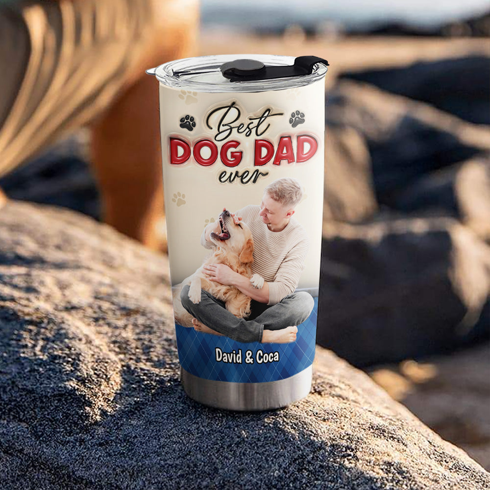 Custom Photo Christmas Birthday Gifts For Dog Dad, Dog Lovers • Best Handsome Dog Dad This Year Photo - Personalized 3D Inflated Effect Tumbler