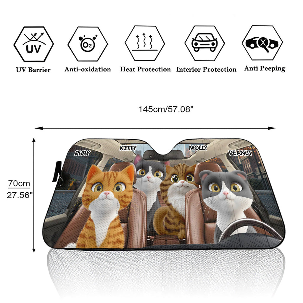 Cat Drives Car - Personalized Car Sunshade