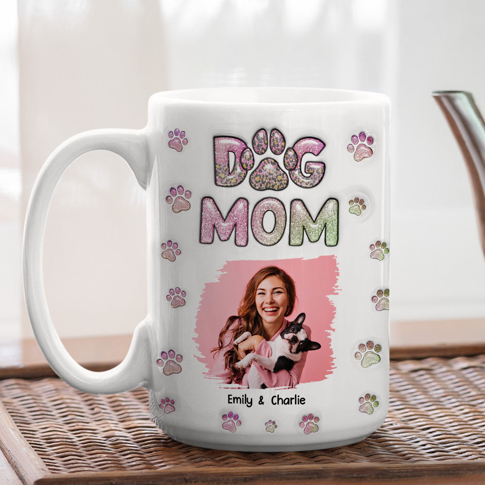 Custom Photo Christmas Birthday Gifts For Dog Mom, Dog Lovers • Dog Mom Lovely Chibi Version Photo - Personalized 3D Inflated Effect Mug