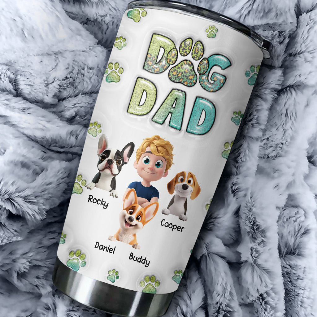 Custom Christmas Birthday Gifts For Dog Dad, Dog Lovers • Dog Dad Handsome Chibi Version 2 - Personalized 3D Inflated Effect Tumbler