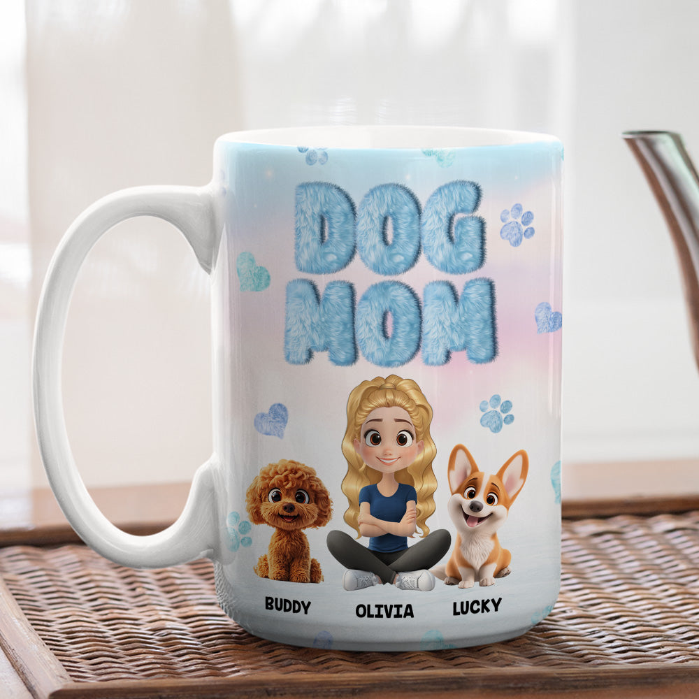 Custom Christmas Birthday Gifts For Dog Mom, Dog Lovers • Fluffy Dog Mom - Personalized 3D Inflated Effect Mug