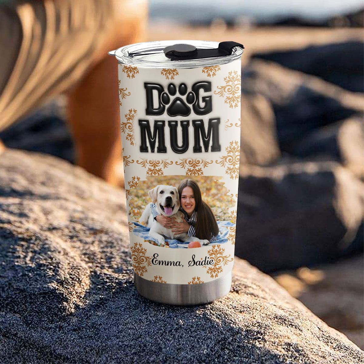 Custom Photo Christmas Birthday Gifts For Dog Mom, Dog Lovers • Pumskin Dog Mom Photo - Personalized 3D Inflated Effect Tumbler
