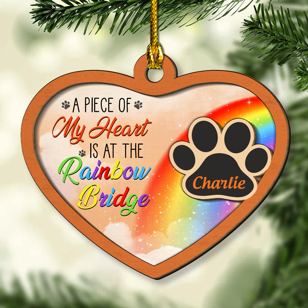 Custom Christmas Memorial Sympathy Gifts For Dogs, Cats • Piece Of My Heart - Personalized 2-Layered Wood Ornament