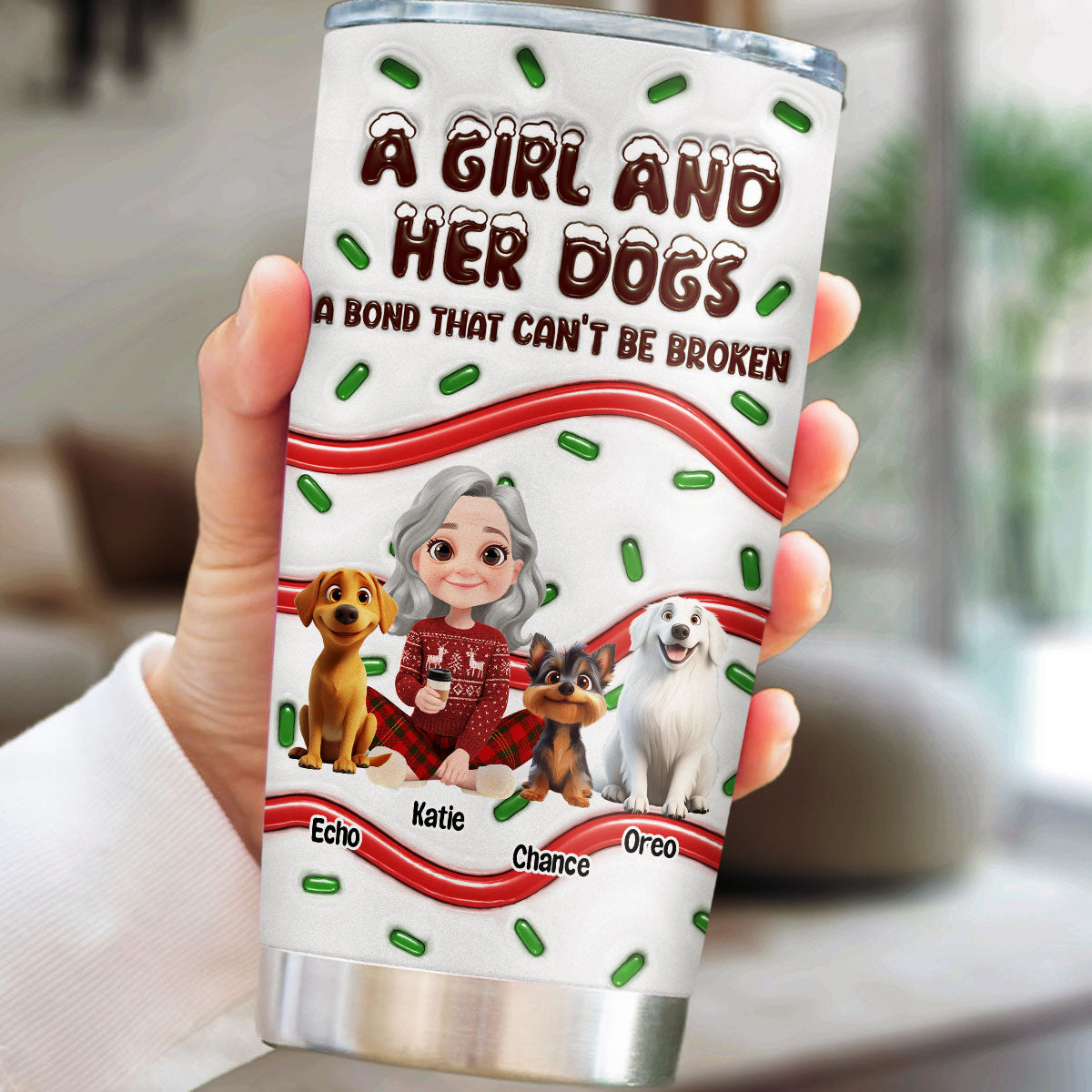 Custom Christmas Birthday Gifts For Dog Mom, Dog Lovers • A Bond - Personalized 3D Inflated Effect Tumbler