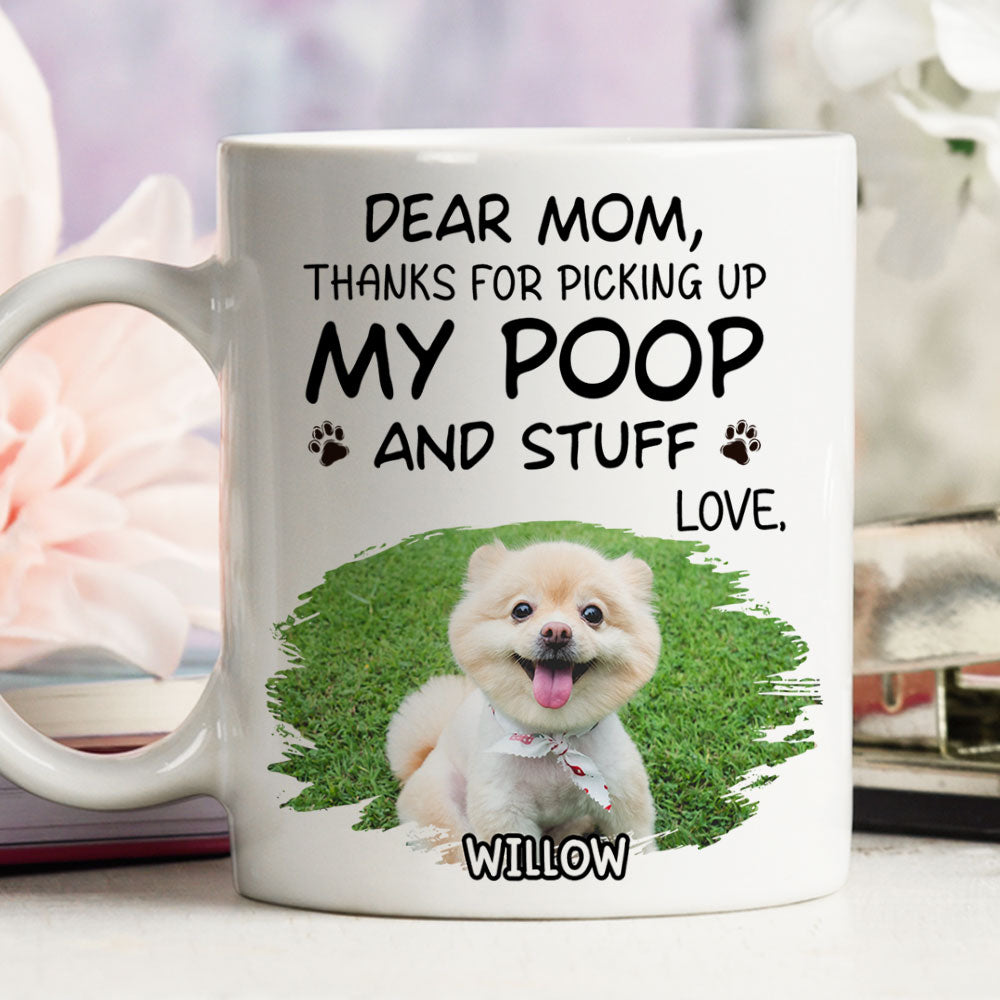 Custom Photo Christmas Birthday Gifts For Dog Lovers • Picking Up My Poop Cartoon Photo - Personalized Coffee Mug