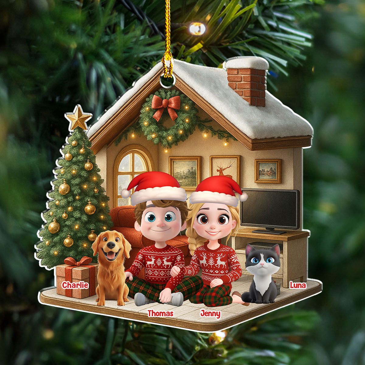 Custom Christmas Decor Home Birthday Gifts For Pet Lovers • Under One Roof With Them - Personalized 3D Effect Acrylic Ornament