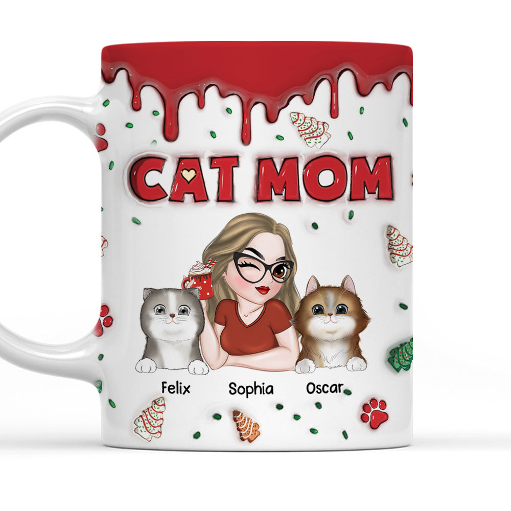 Custom Mother's day Birthday Gifts For Cat Mom, Cat Lovers • Cat Mom Christmas Cake - Personalized 3D Inflated Effect Mug