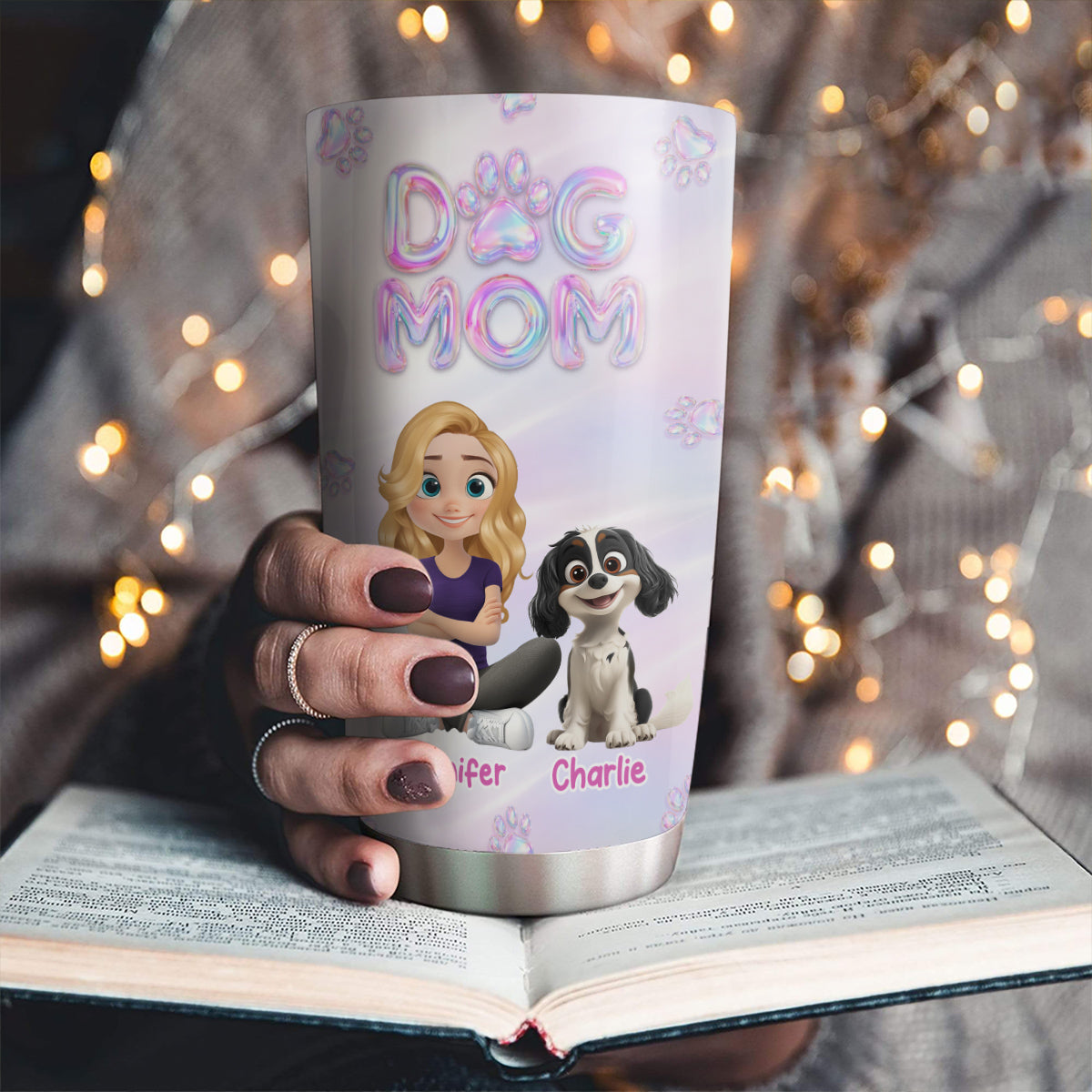Custom Christmas Birthday Gifts For Dog Mom, Dog Lovers • Flying Into Bubble Planet - Personalized 3D Effect Tumbler