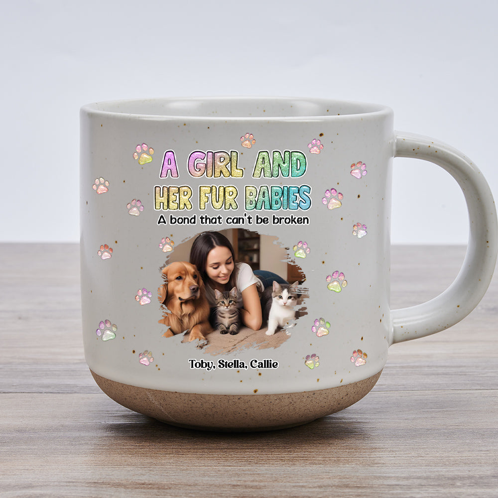 Custom Photo Christmas Birthday Gifts For Pet Mom, Pet Lovers • A Girl And Her Fur Babies Photo - Personalized Pottery Mug