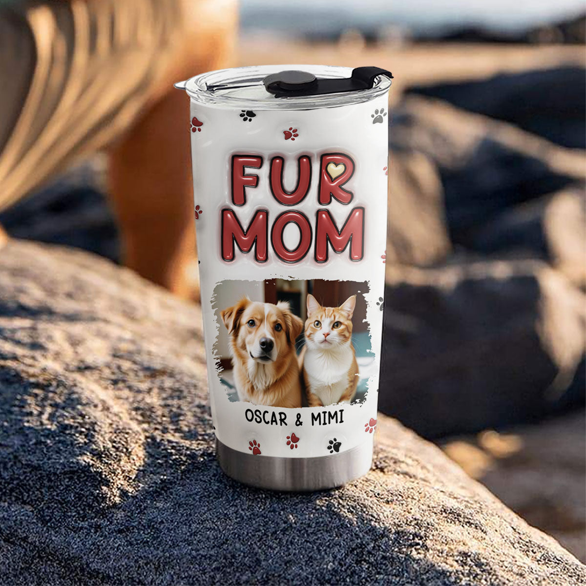 Custom Mother's day Birthday Gifts For Pet Mom, Pet Lovers • Lovely Fur Mom New Style Photo - Personalized 3D Inflated Effect Tumbler