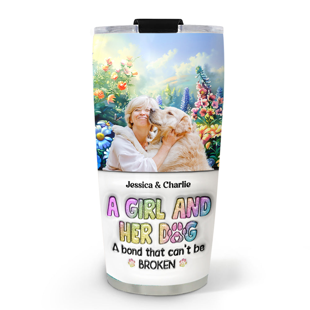 Custom Photo Christmas Birthday Gifts For Cat Mom, Cat Lovers • A Girl And Her Lovely Dog Photo - Personalized 3D Inflated Effect Tumbler