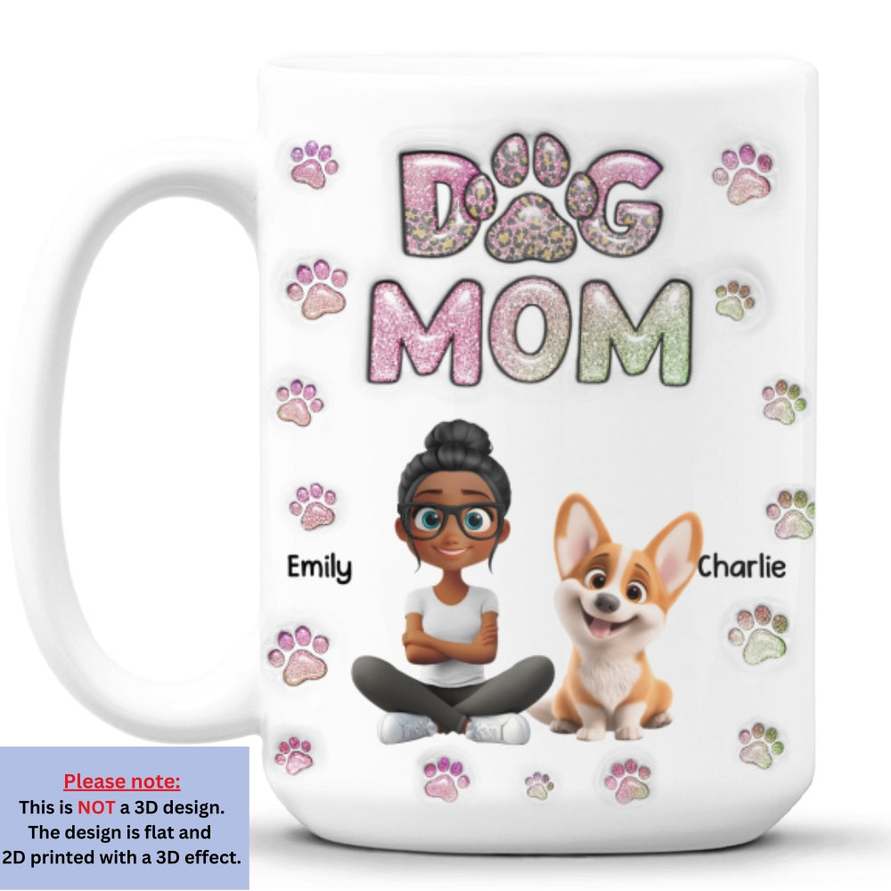 Custom Mother's day Birthday Gifts For Dog Mom, Dog Lovers • Dog Mom Lovely Chibi - Personalized 3D Inflated Effect Mug