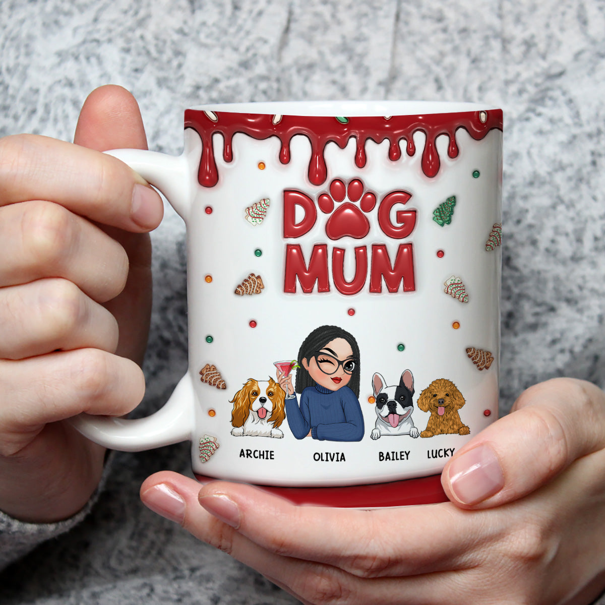 Custom Mother's day Birthday Gifts For Dog Mom, Dog Lovers • Lovely Dog Mom Cake - Personalized 3D Inflated Effect Mug