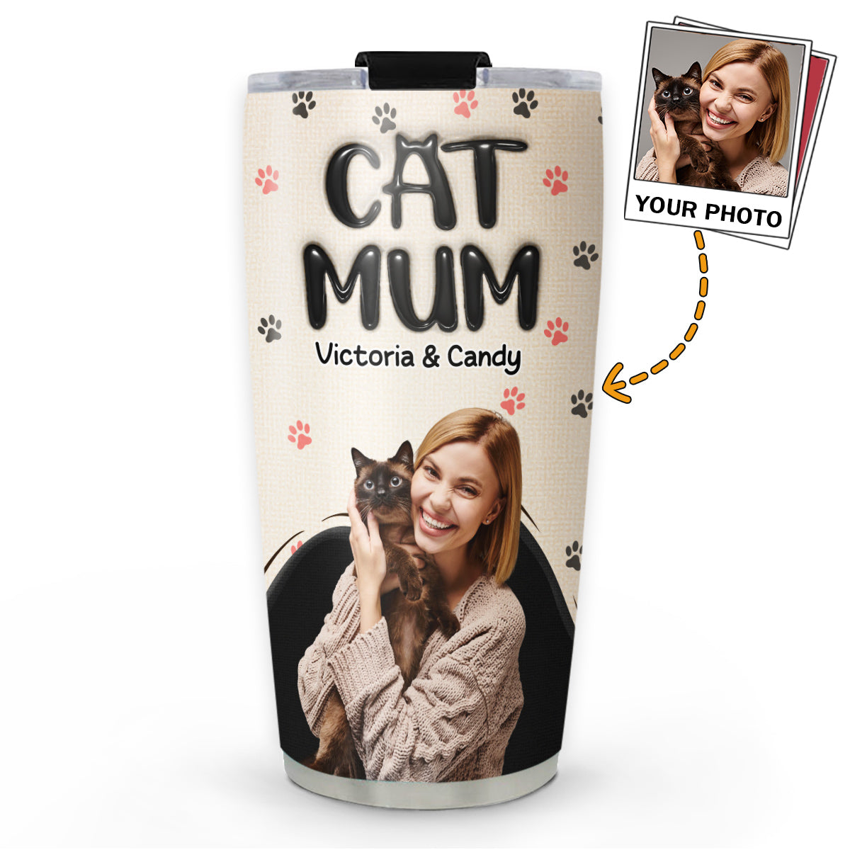 Custom Photo Christmas Birthday Gifts For Cat Mom, Cat Lovers • Mom Love Cat The Most Photo - Personalized 3D Inflated Effect Tumbler