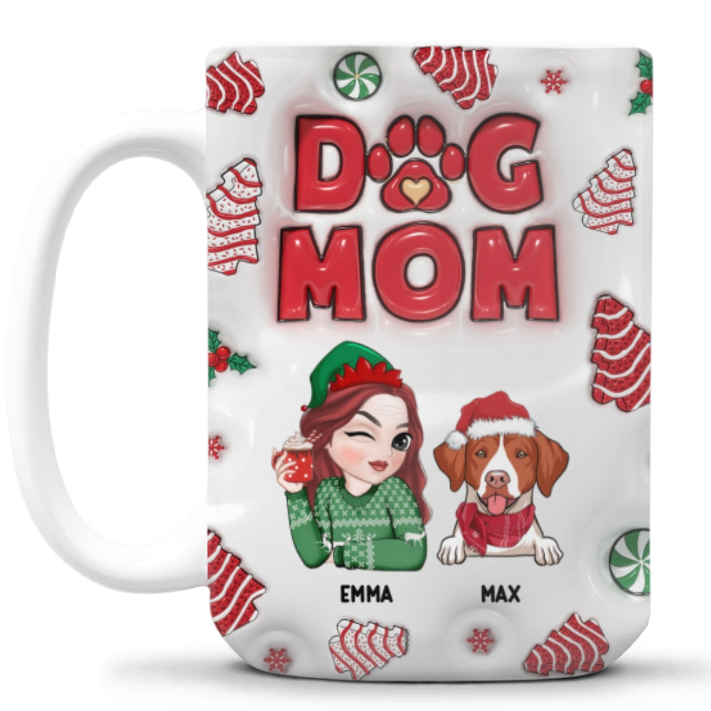 Custom Mother's day Birthday Gifts For Dog Mom, Dog Lovers • Dog Mom Christmas Cake - Personalized 3D Inflated Effect Mug