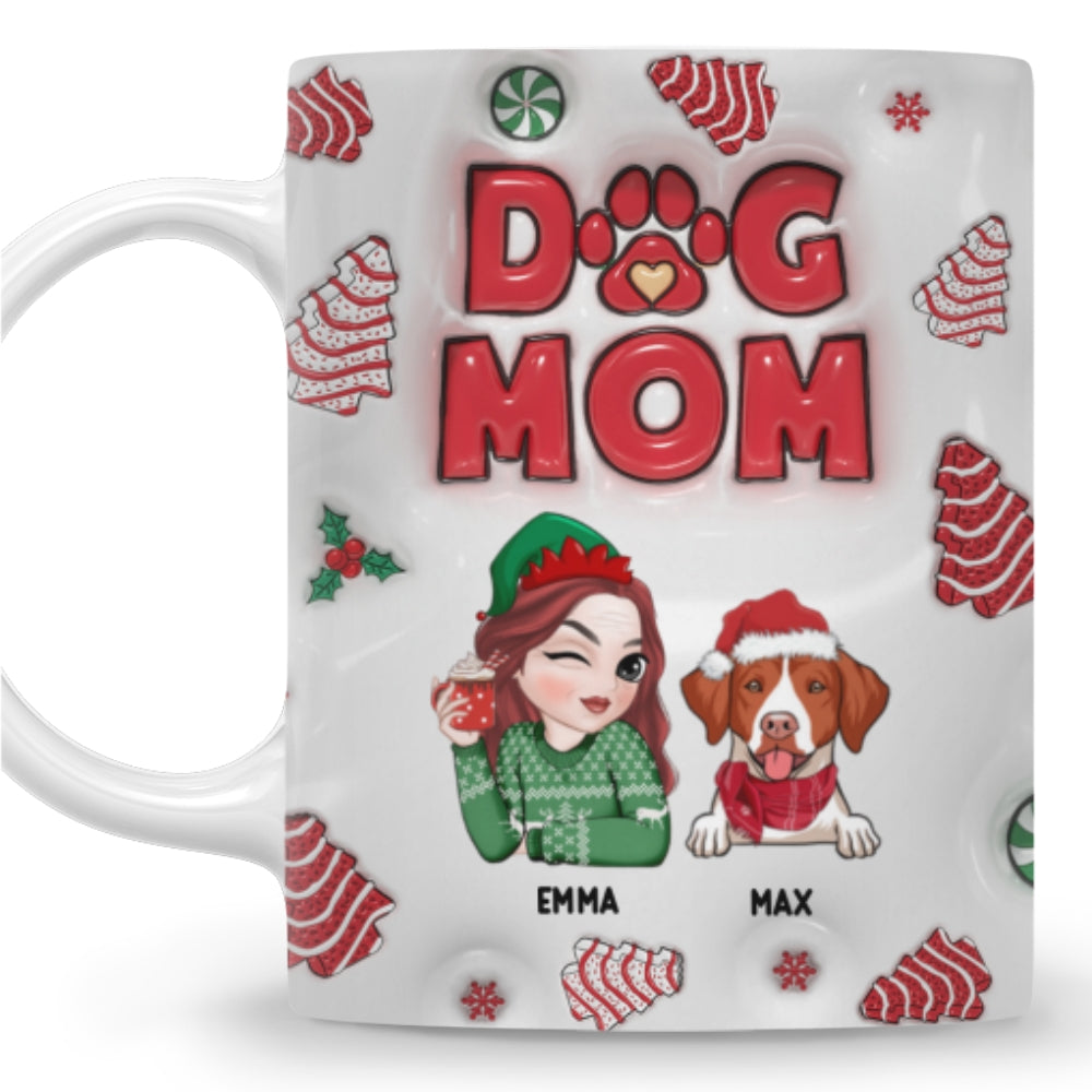 Custom Mother's day Birthday Gifts For Dog Mom, Dog Lovers • Dog Mom Christmas Cake - Personalized 3D Inflated Effect Mug