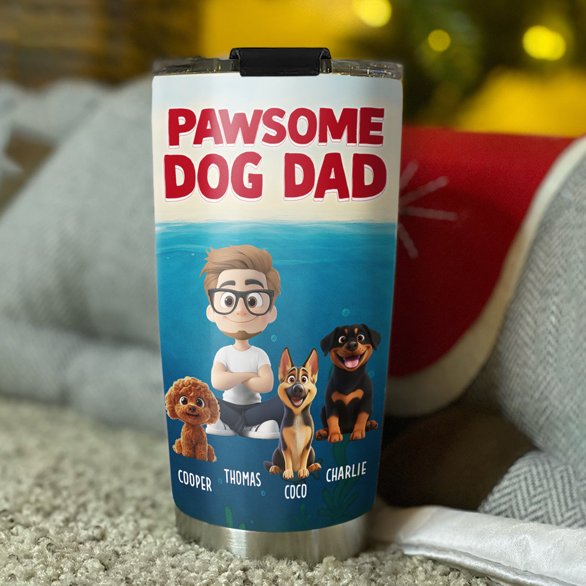 Custom Christmas Birthday Gifts For Dog Dad, Dog Lovers • Pawsome Dog Dad - Personalized Tumbler
