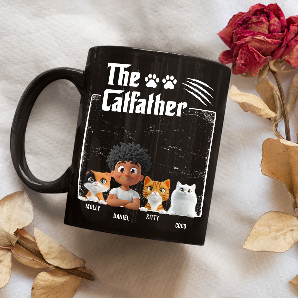Custom Christmas Birthday Gifts For Cat Dad, Cat Lovers • The Catfather Dark Ver - Personalized Coffee Mug