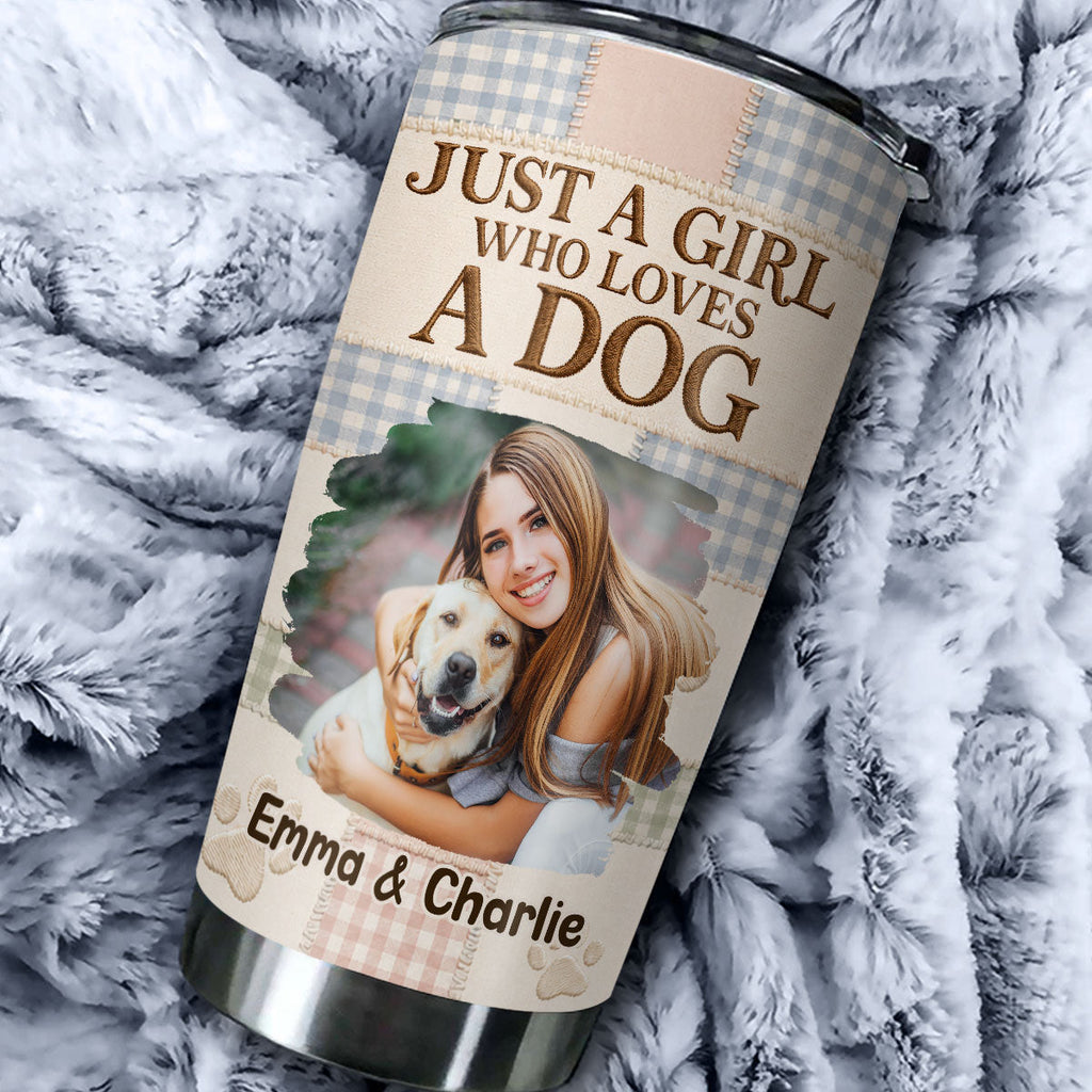 Custom Photo Christmas Birthday Gifts For Dog Mom, Dog Lovers • Just A Girl With Her Dogs Photo -Personalized 3D Effect Tumbler