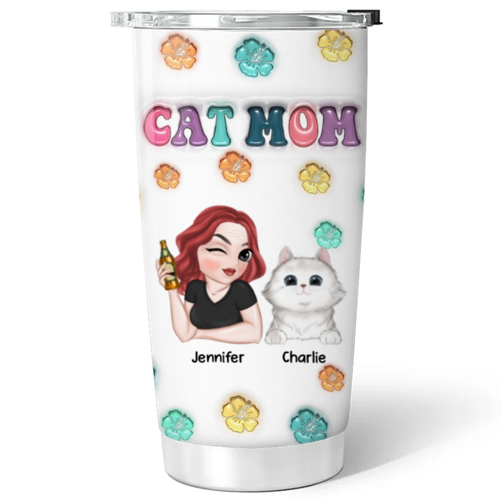 Custom Mother's day Birthday Gifts For Cat Mom, Cat Lovers • Cat Mom Summer - Personalized 3D Inflated Effect Tumbler