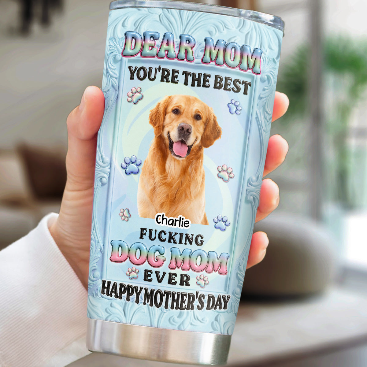Custom Photo Mother's day Birthday Gifts For Dog Mom, Dog Lovers • Best Dog Mom Is You Photo- Personalized 3D Inflated Effect Tumbler
