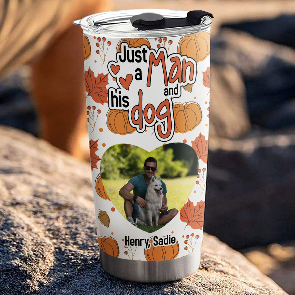 Custom Photo Christmas Birthday Gifts For Dog Dad, Dog Lovers • Falling In You Photo - Personalized Tumbler