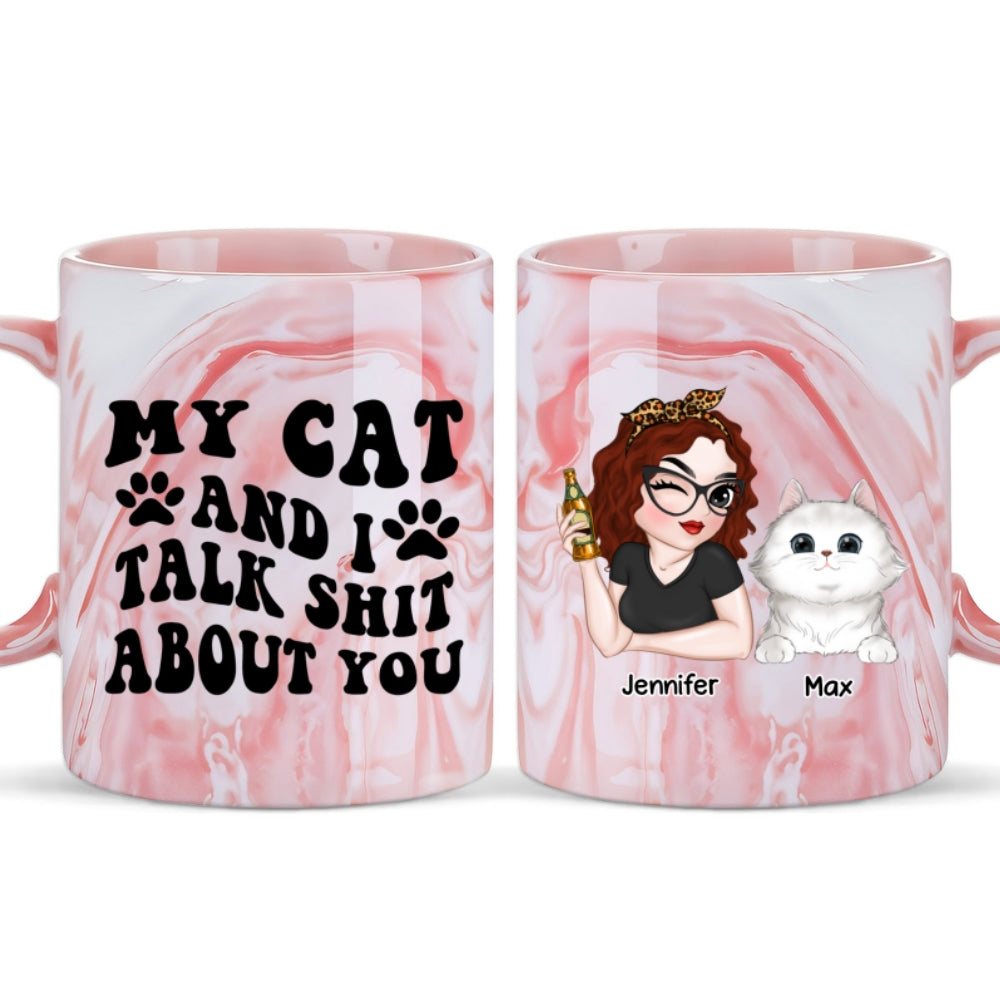 Custom Christmas Birthday Gifts For Pet Lovers • Talk Shit About Human - Personalized Pink Marble Mug