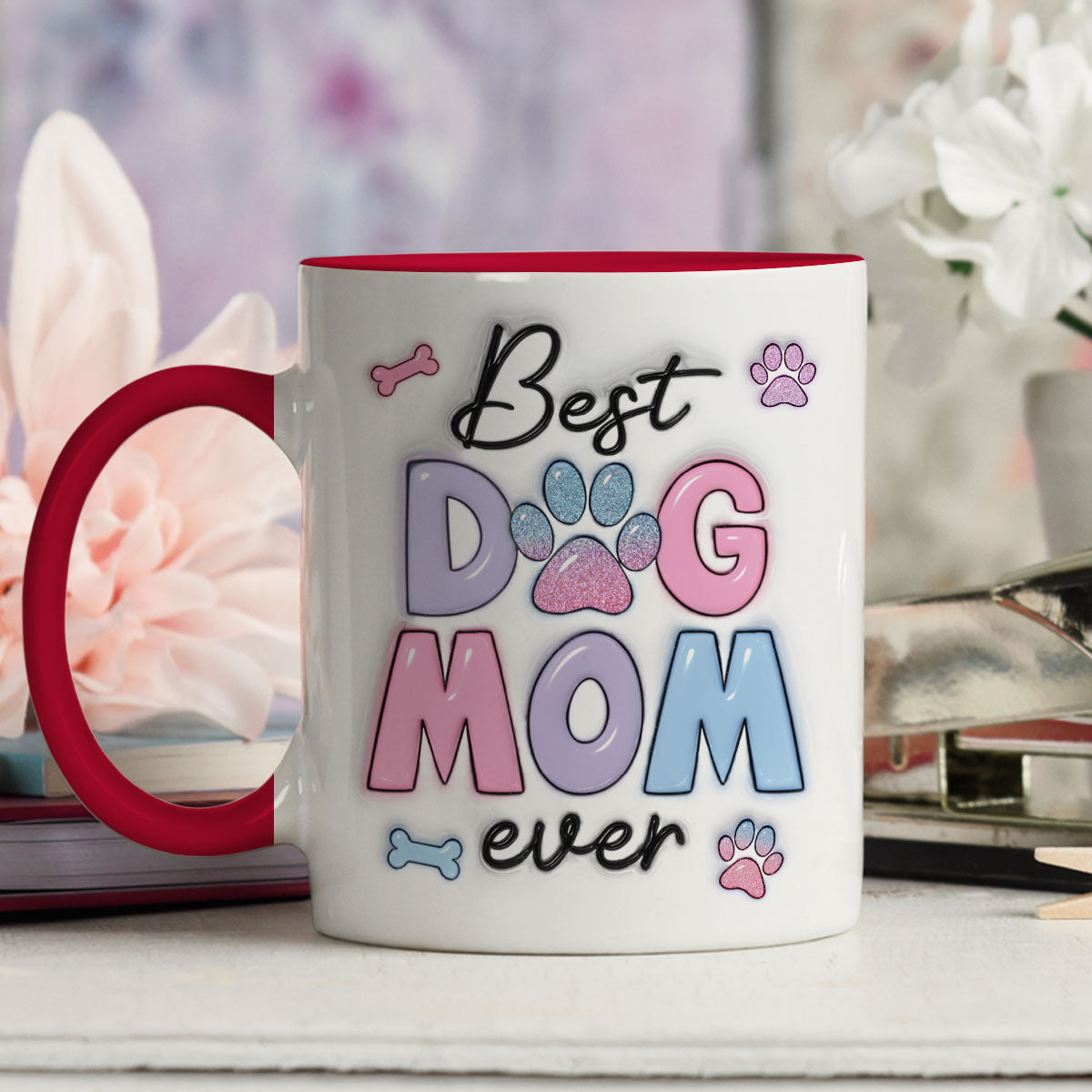 Custom Mother's day Birthday Gifts For Dog Mom, Dog Lovers • Best Dog Mom - Personalized 3D Inflated Effect Accent Mug