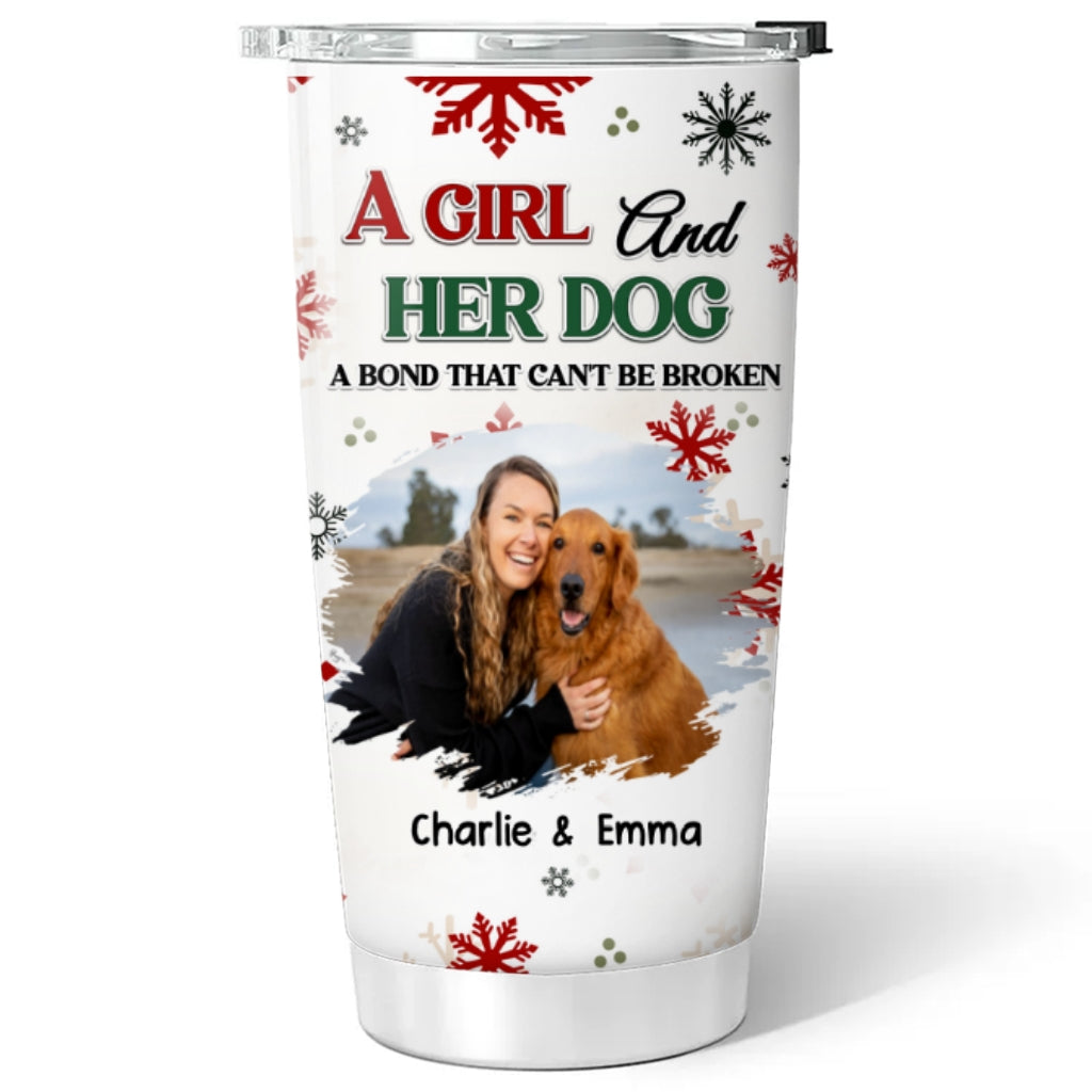 Custom Photo Christmas Birthday Gifts For Dog Mom, Dog Lovers • A Girl And Her Dog Love Christmas Photo - Personalized Tumbler