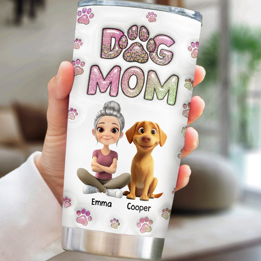 Custom Christmas Birthday Gifts For Dog Mom, Dog Lovers • Dog Mom Lovely Chibi Full Option - Personalized 3D Inflated Effect Tumbler