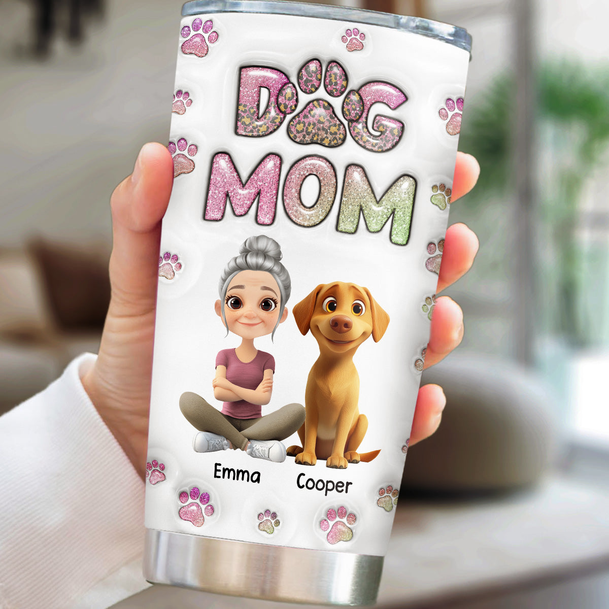 Custom Christmas Birthday Gifts For Dog Mom, Dog Lovers • Dog Mom Lovely Chibi Full Option - Personalized 3D Inflated Effect Tumbler