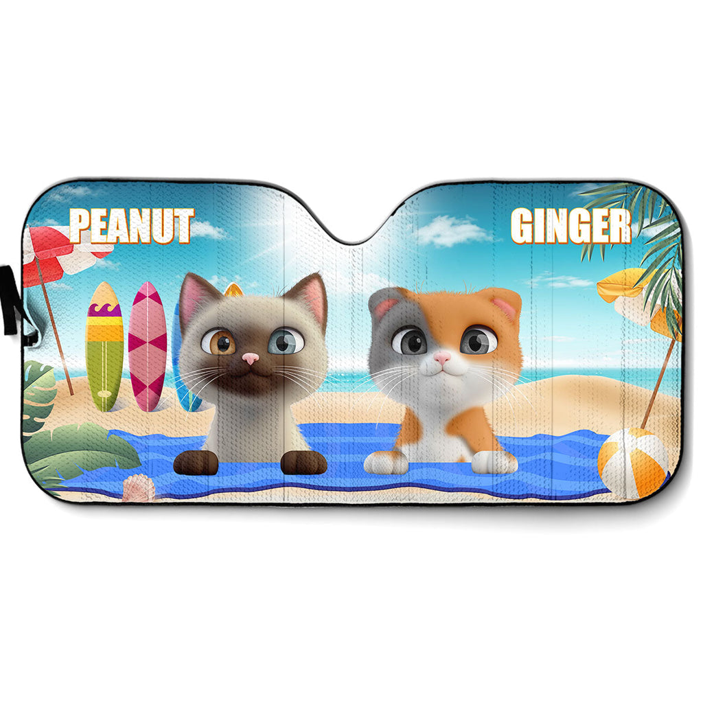 Custom Christmas Birthday Gifts Car Accessories for Cat Parents • Cat And Beach - Personalized Car Sunshade