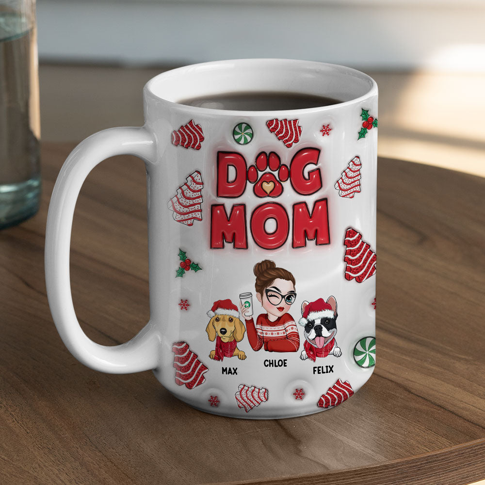 Custom Mother's day Birthday Gifts For Dog Mom, Dog Lovers • Dog Mom Christmas Cake - Personalized 3D Inflated Effect Mug