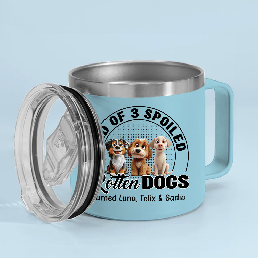 Custom Christmas Birthday Gifts For Dog Lovers • Spoiled Rotten Dog Chibi Cartoon - Personalized 14oz Stainless Steel Tumbler With Handle