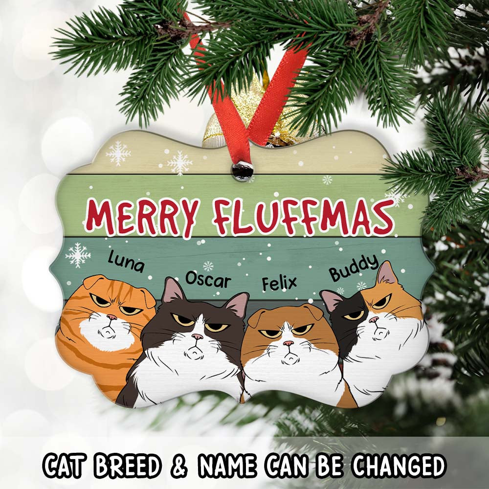 Custom Christmas Decor Home Birthday Gifts For Cat Lovers • Merry Fluffmas - Personalized Aluminum Ornament