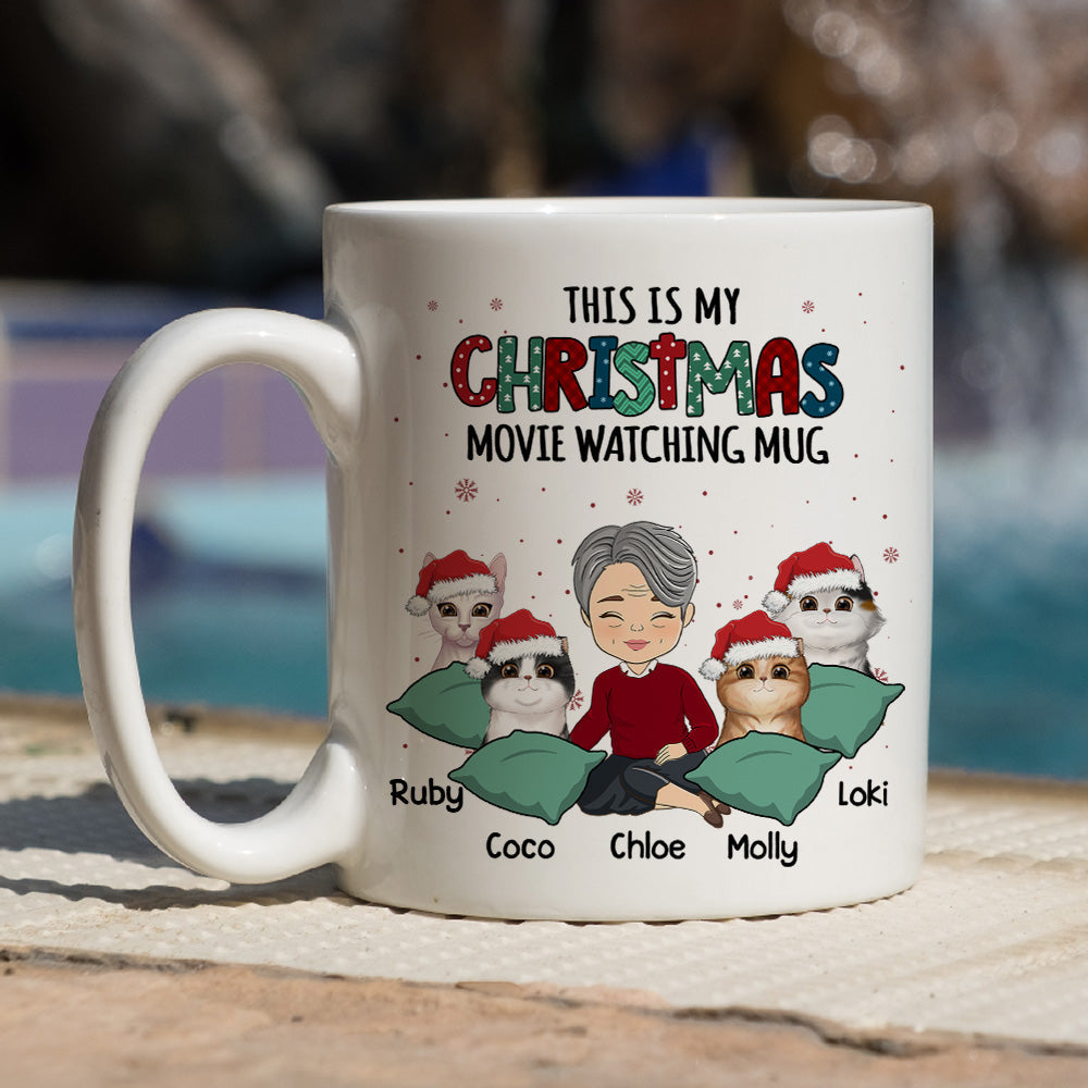 Custom Mother's day Birthday Gifts For Cat Mom, Cat Lovers • Cat Movie Watching Mug - Personalized Coffee Mug