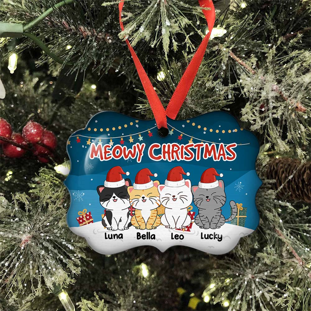 Custom Christmas Decor Home Birthday Gifts For Cat Lovers • Meowy Christmas - Personalized Aluminum Ornament