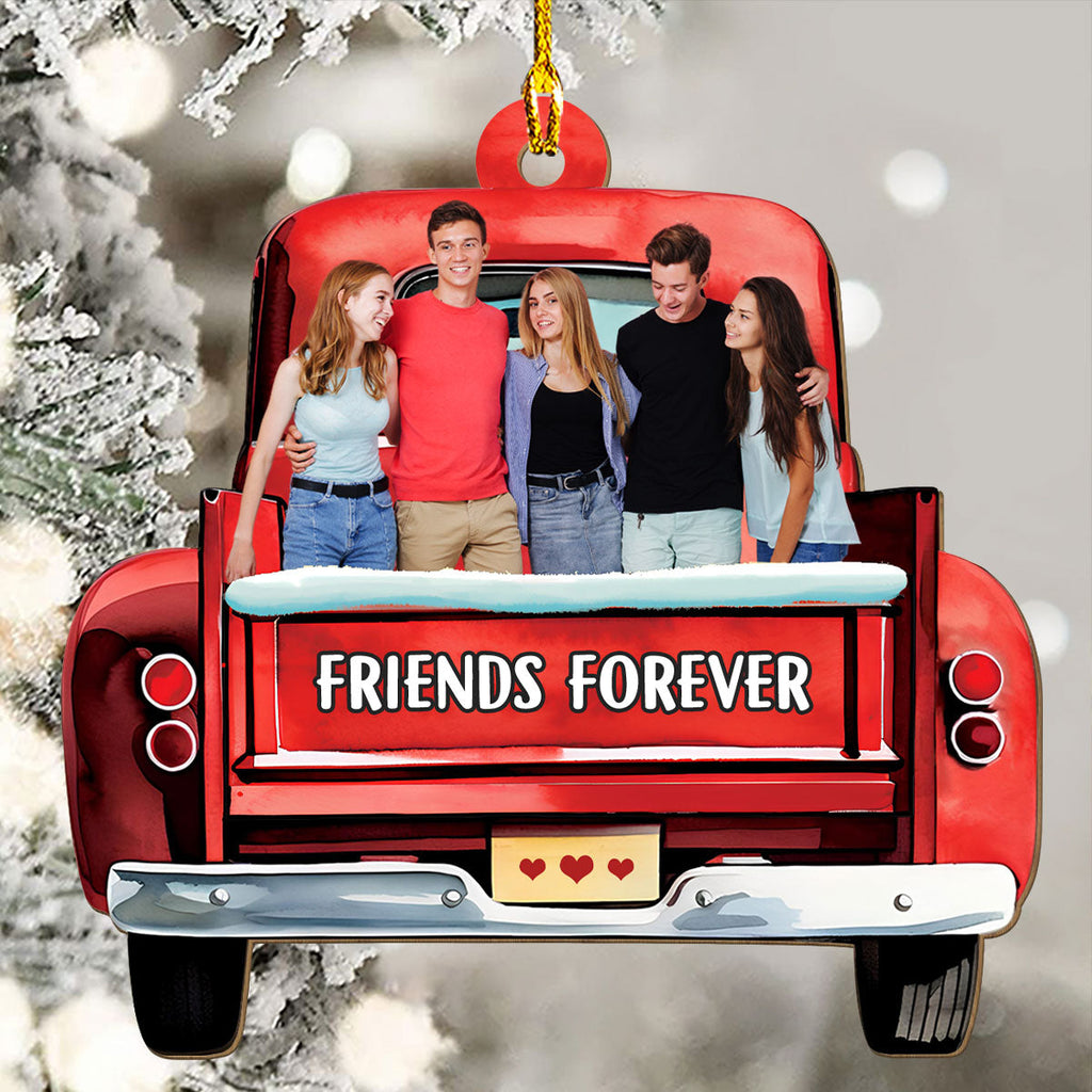 Bestie On Red Truck - Personalized 1-layered Wood Ornament