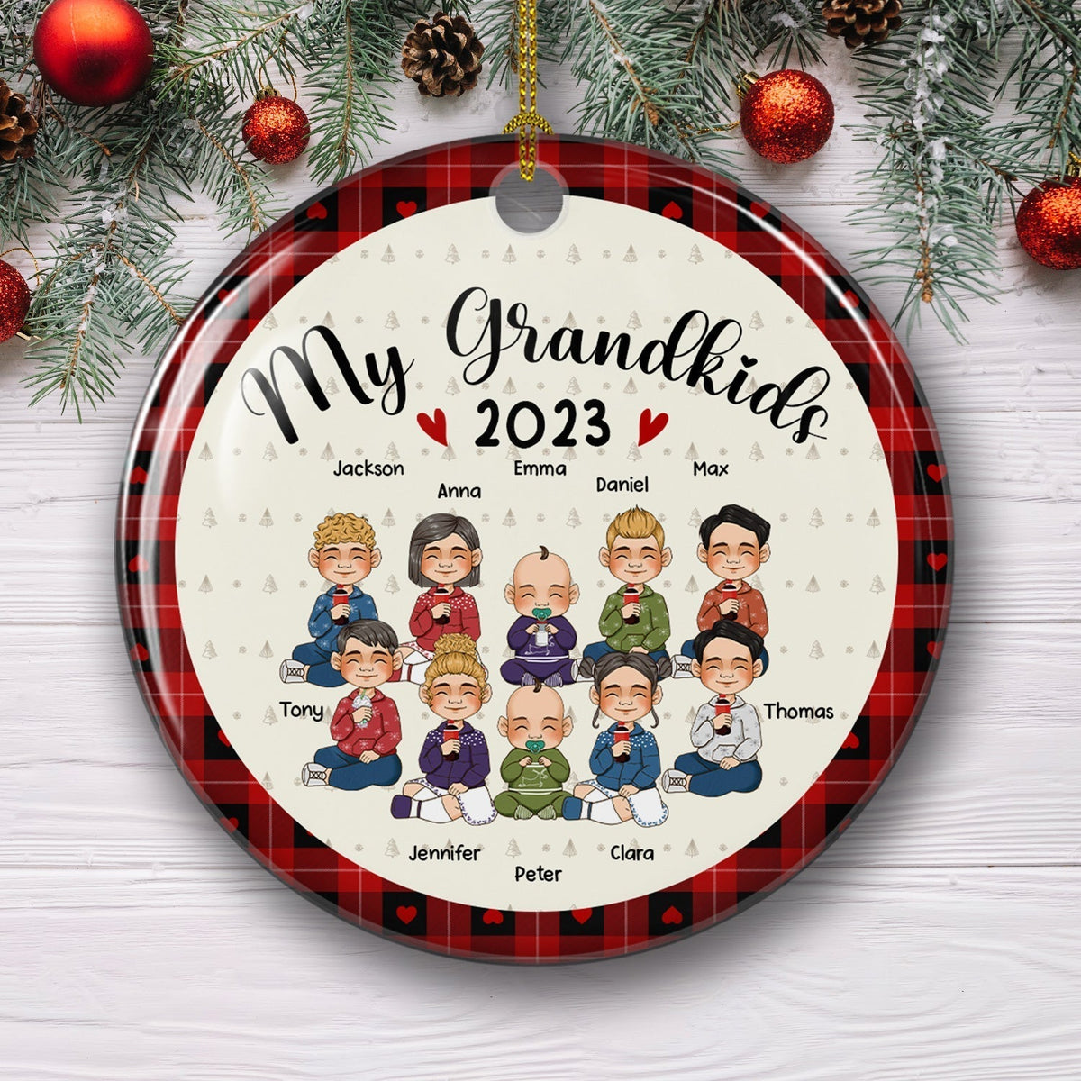 My Lovely Grandchildren - Personalized Circle Ceramic Christmas Ornament