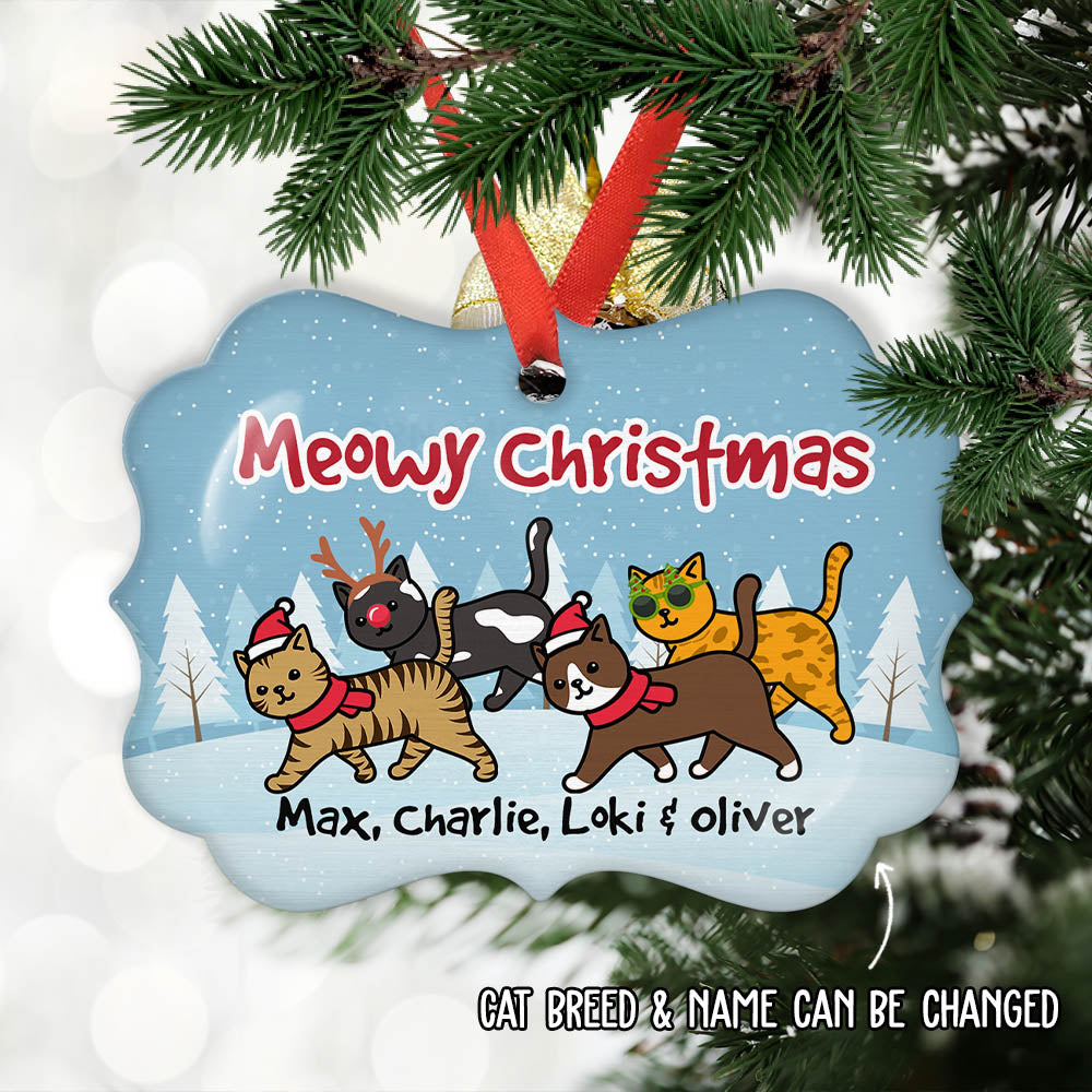 Custom Christmas Decor Home Birthday Gifts For Cat Mom, Cat Lovers • Cat Meowy Christmas - Personalized Aluminum Ornament