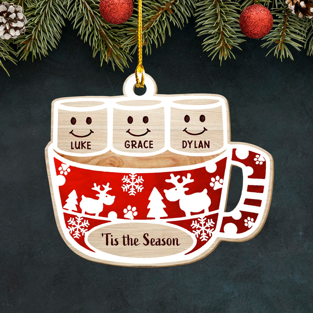 Tis The Season - Personalized 1-layered Wood Ornament