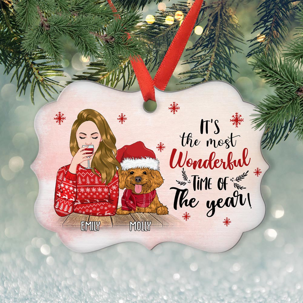 Custom Christmas Decor Home Birthday Gifts For Dog Mom, Dog Lovers • Wonderful Time - Personalized Aluminum Ornament