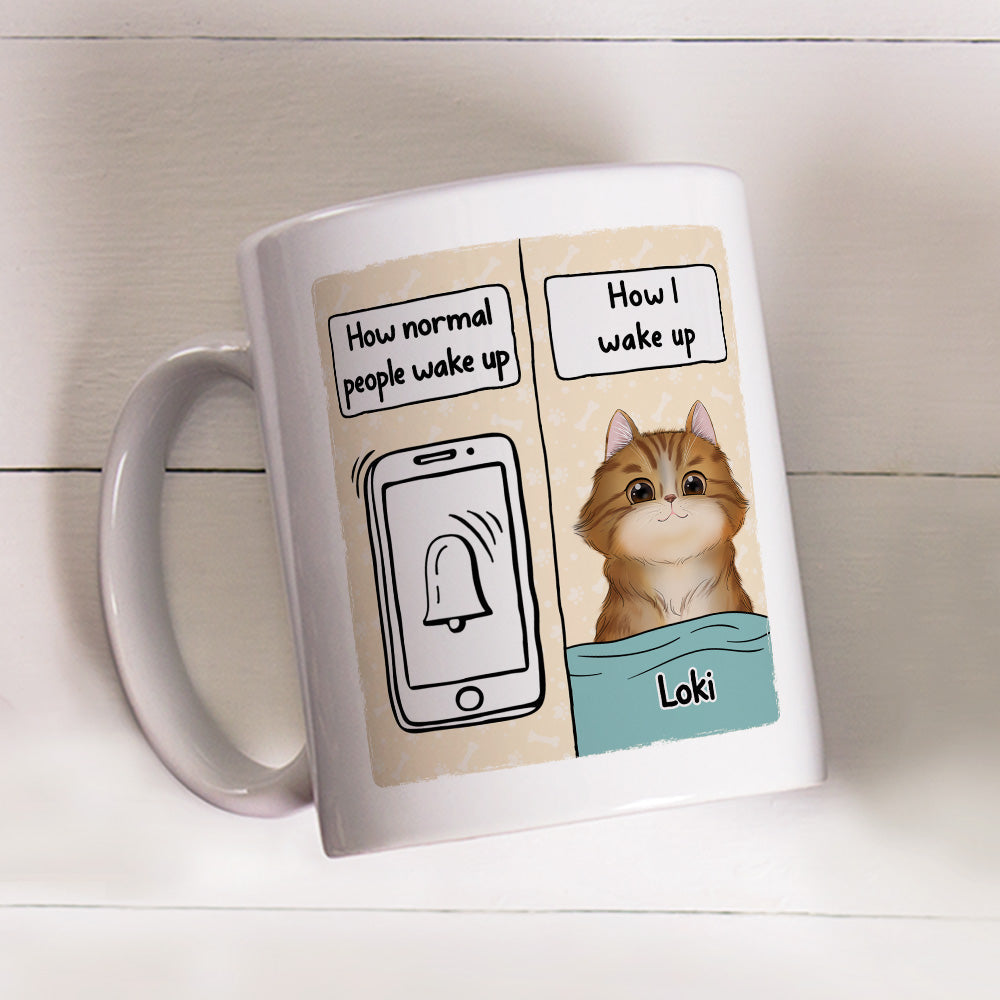 Custom Mother's day Birthday Gifts For Cat Mom, Cat Lovers • How Cat People Wake Up - Personalized Coffee Mug