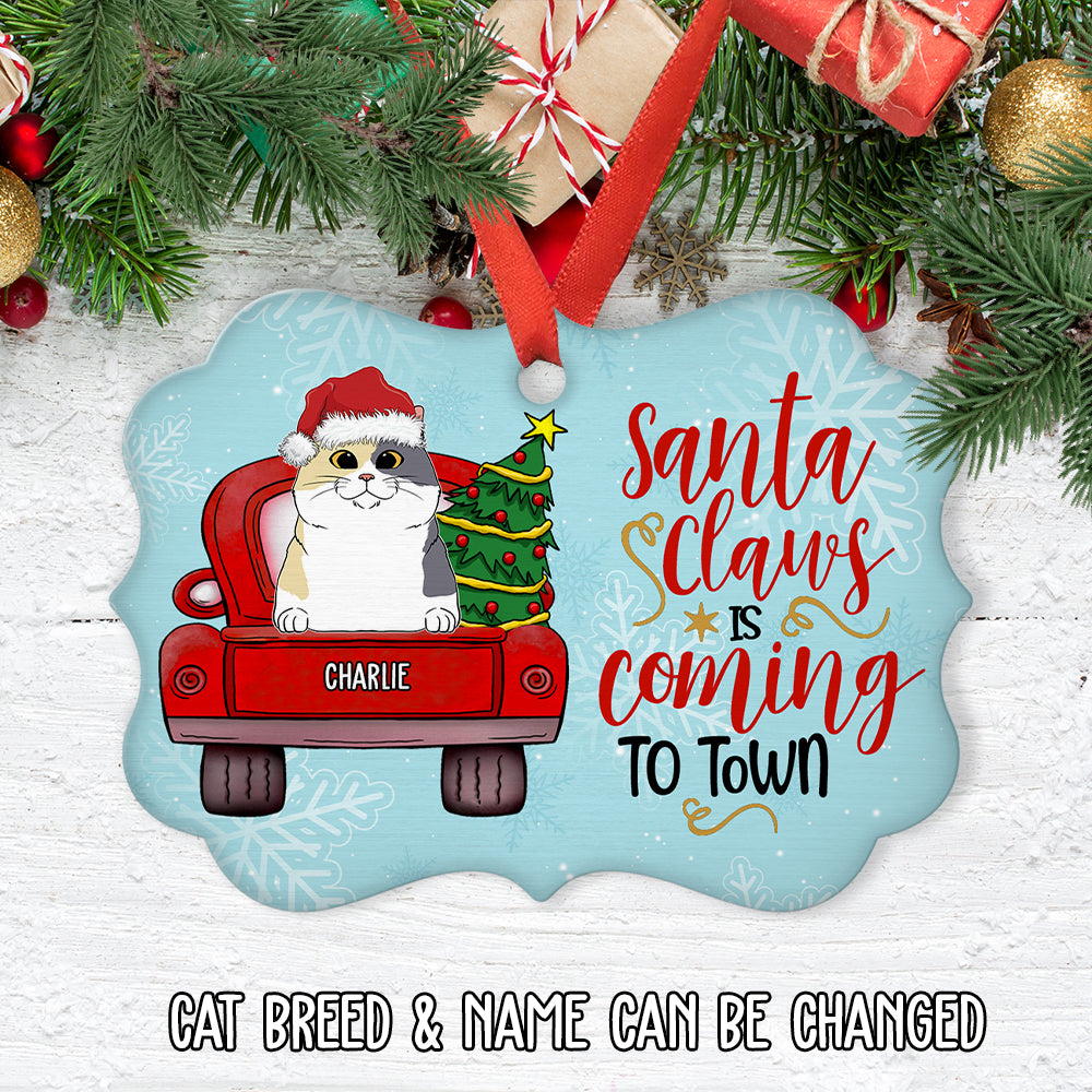 Custom Christmas Decor Home Birthday Gifts For Cat Lovers • Santa Claws - Personalized Aluminum Ornament