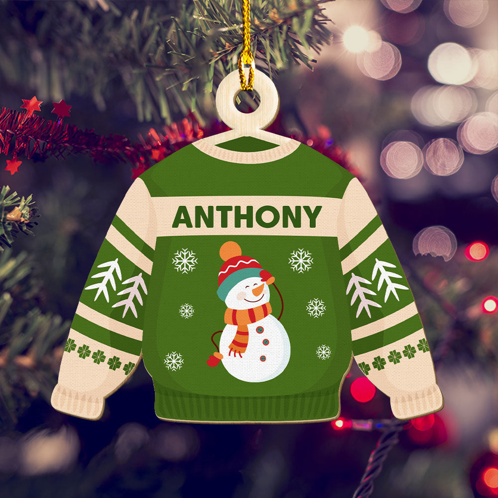 Family Sweater - Personalized 1-layered Wood Ornament