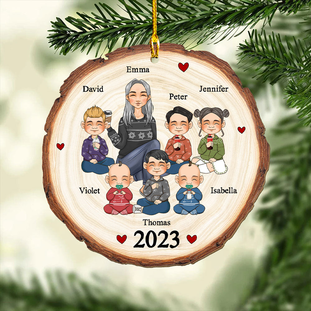 Cute Grandma Grandkids - Personalized 1-layered Wood Ornament