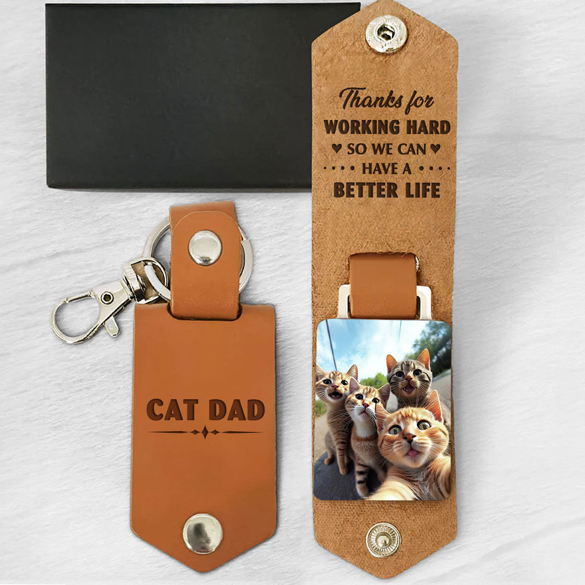 Working Hard - Personalized Leather Photo Keychain