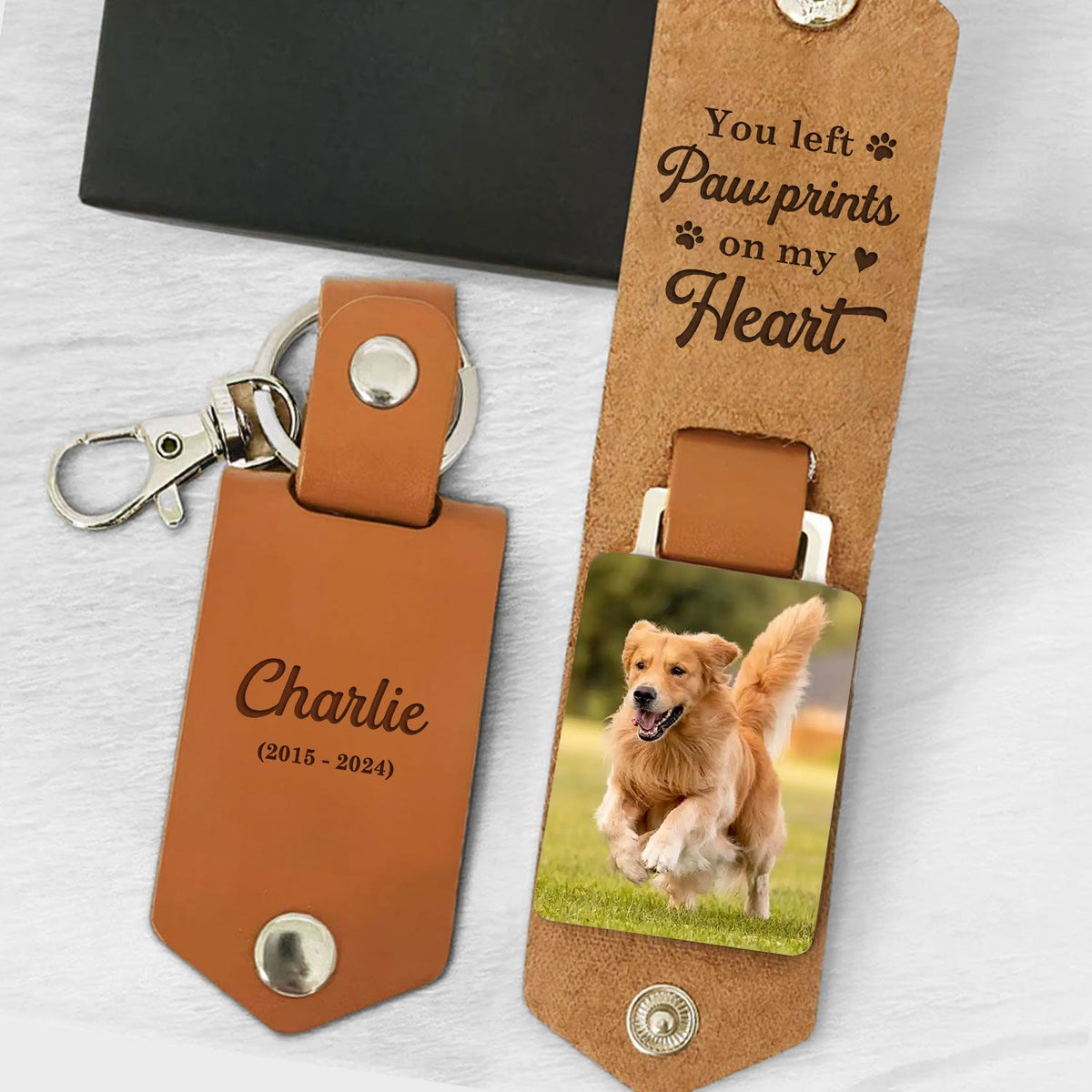Paw Prints On My Heart - Personalized Leather Photo Keychain