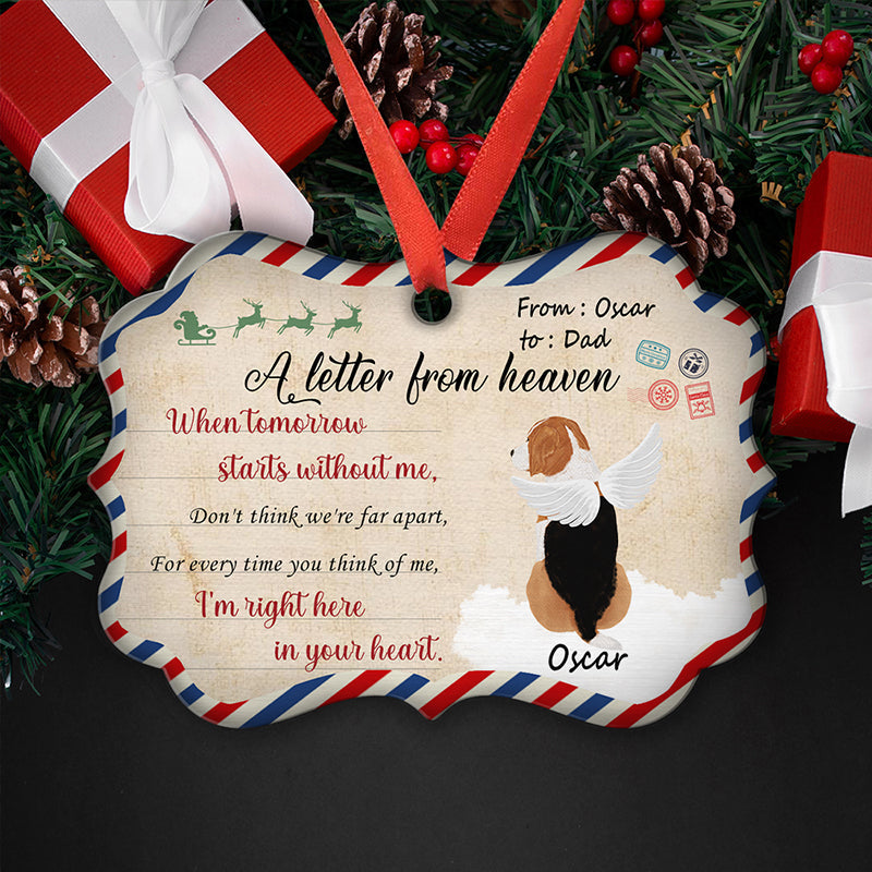Custom Christmas Memorial Sympathy Gifts For Dogs, Cats • A Letter From Heaven - Personalized Aluminum Ornament