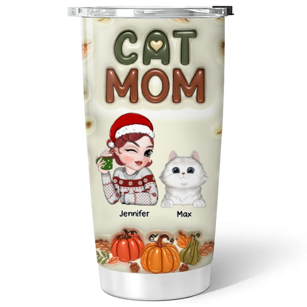 Custom Christmas Birthday Gifts For Pet Lovers • Cat Mom Autumn Version - Personalized 3D Inflated Effect Tumbler